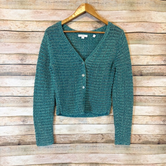 Vince Women's 100% Cotton Marled Crochet Open Knit Chunky Cardigan Sweater Sz M